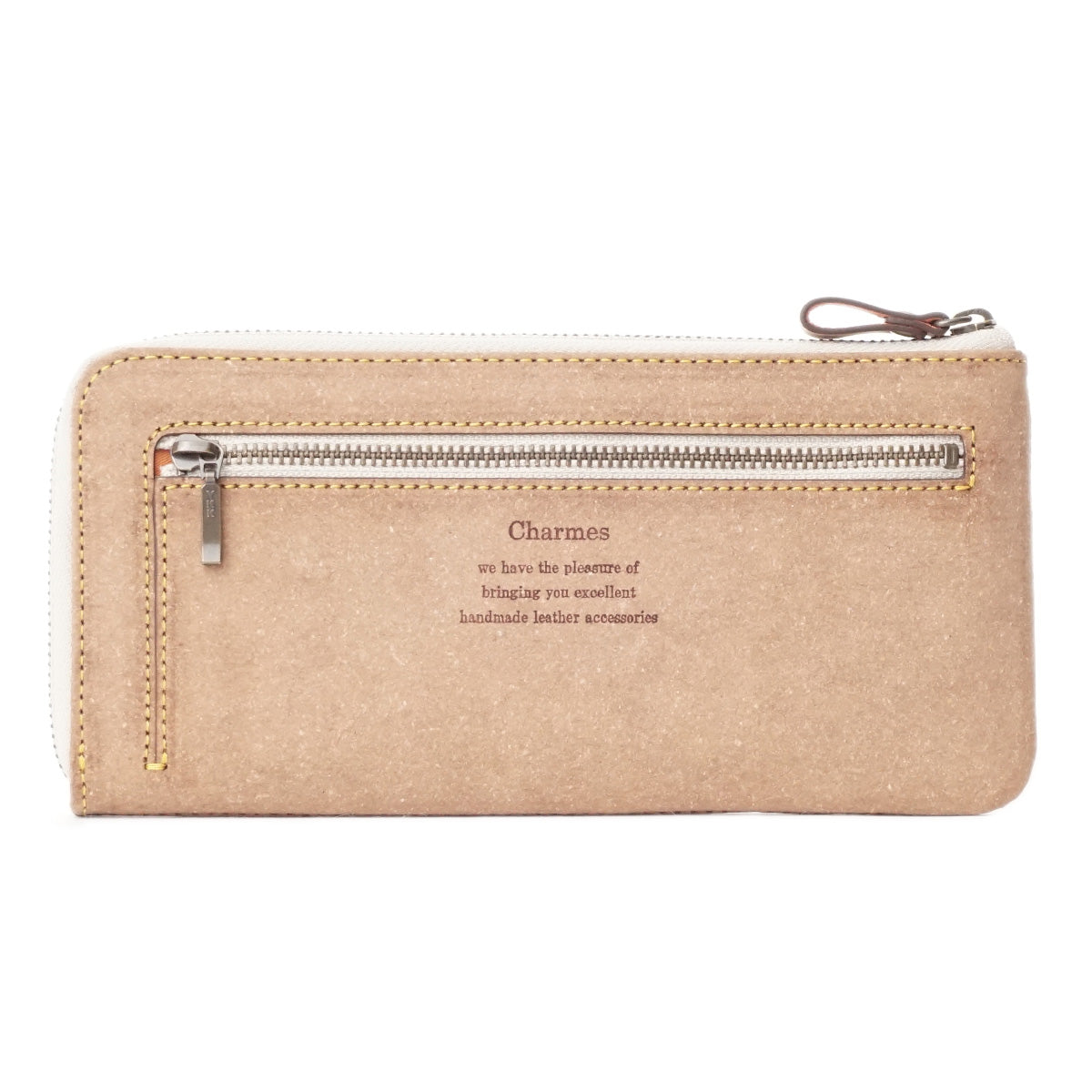 Lファスナー長財布　ジャーマンリサイクル　ベージュ　シャルム　駒屋　白い背景に置かれた長財布のバック画像